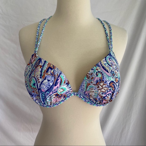 Victoria’s Secret The Gorgeous Bikini Top Strappy Tassel Blue Paisley 32D - Picture 3 of 12